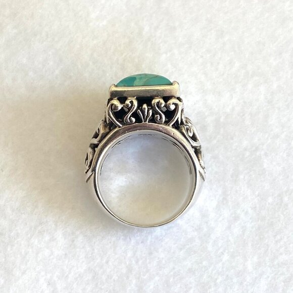 BARSE Sterling Silver 925 Heavy Chunky Scrollwork Turquoise Cabochon Ring Sz 8.5 - Picture 5 of 16